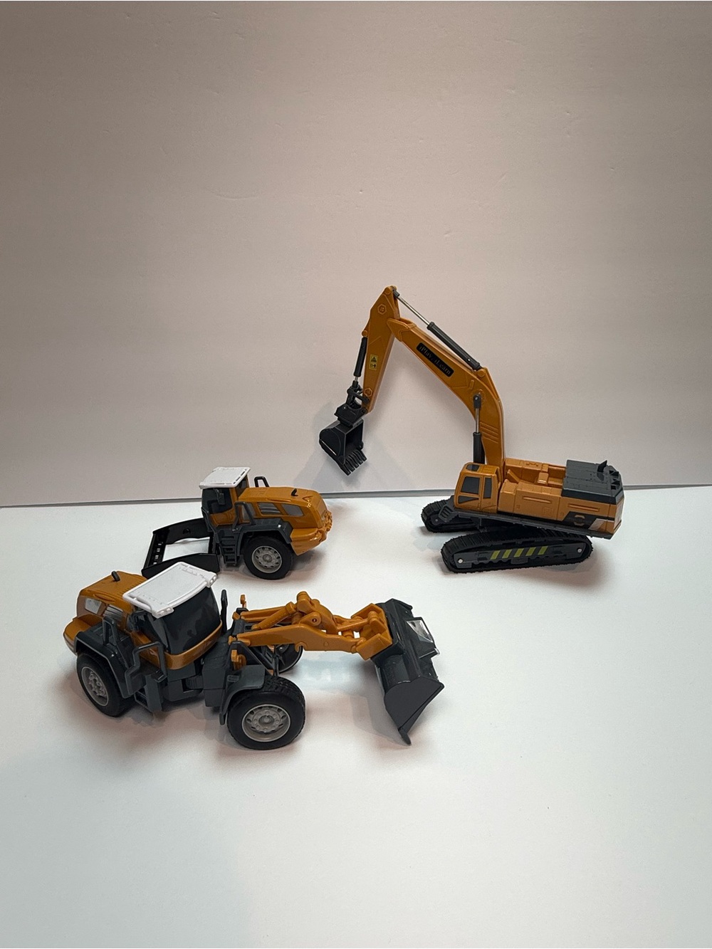 Cobid Box Construction Vehicle Back Ho Truck Roller Excavator Toy Lot of 3
